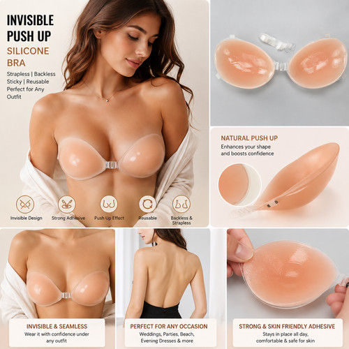 Silicone gel invisible bra - invisible,
