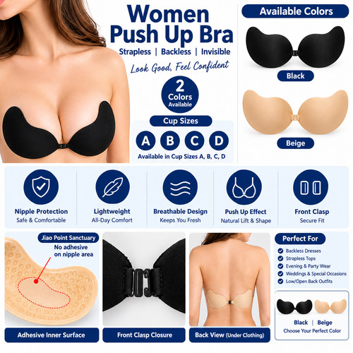 Silicone strapless push bra - push, up